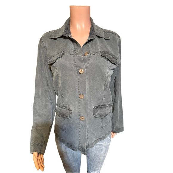 Women's shirt tencel button-down gray casual shirt jacket M - Picture 2 of 7